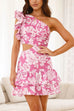 Heididress One Shoulder Cut Out Floral Print Ruffle Mini Dress