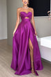 Heididress Strapless Lace-up High Slit Satin Maxi Party Dress