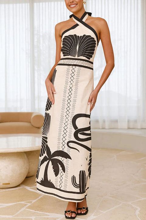 Heididress Palm Canyon Print Criss Cross Halter Maxi Dress