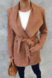 Heididress Collared Open Front Faux Suede Coat with Belt