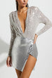 Heididress Wrap Deep V Neck Long Sleeves Sequin Bodysuit