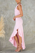 One Shoulder Irregular Ruffle Hem Bodycon Maxi Dress