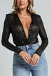 Heididress Wrap Deep V Neck Long Sleeves Sequin Bodysuit