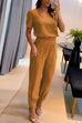 Heididress V Neck Short Sleeve Top High Waist Tapered Pants Set