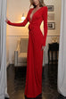 Deep V Neck Rose Applique Maxi Evening Dress