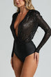 Heididress Wrap Deep V Neck Long Sleeves Sequin Bodysuit