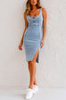 Heididress U Neck Adjustable Straps Slit Denim Bodycon Cami Dress