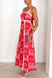 Heididress Ric Rac Trim Bow Back Palm Soleil Print Maxi Cami Dress