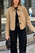 Heididress Lapel Button Up Pocketed Faux Suede Crop Jacket