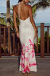 Heididress Halter V Neck Backless Ruched Flower Print Maxi Dress