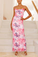 Heididress Lace-up Backless Floral Print Bodycon Maxi Cami Dress