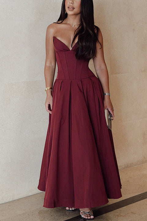 Heididress V Neck Strapless Corset Swing Maxi Dress