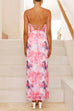 Heididress Lace-up Backless Floral Print Bodycon Maxi Cami Dress