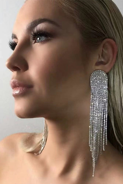 Heididress Sparkly Luxury Rhinestone Dangle Tassel Earrings