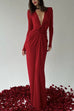 Deep V Neck Rose Applique Maxi Evening Dress