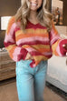 Heididress V Neck Rainbow Striped Casual Pullover Sweater