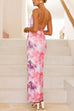 Heididress Lace-up Backless Floral Print Bodycon Maxi Cami Dress