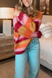 Heididress V Neck Rainbow Striped Casual Pullover Sweater