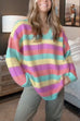 Heididress V Neck Rainbow Striped Casual Pullover Sweater