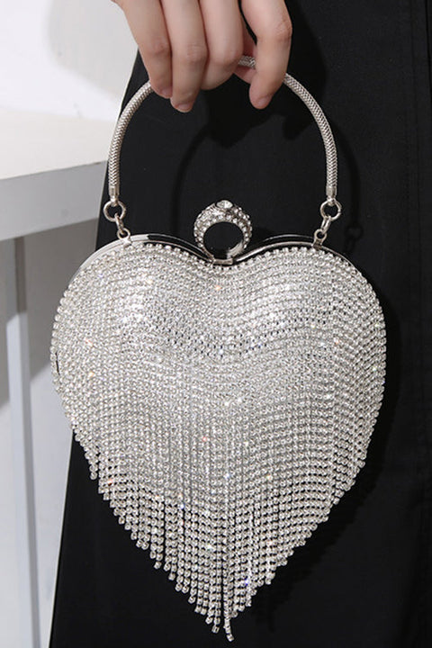 Heididress Luxury Heart Shape Rhinestones Tassel Evening Handbag