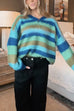 Heididress V Neck Rainbow Striped Casual Pullover Sweater