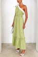 Heididress Tie Bow One Shoulder Waisted Ruffle Maxi Dress