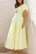 Heididress Puff Sleeves Twist Front Cut Out Swing Maxi Dress