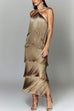 Heididress Chicest Halter Ruffle Layered Fringe Maxi Party Dress