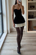 Heididress Strapless Velvet Patchwork Color Block Mini Dress