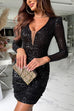 Heididress Mesh V Neck Ruched Sequin Bodycon Mini Party Dress