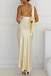 One Shoulder Sleeveless Open Back Satin Maxi Dress