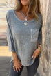 Heididress 3/4 Sleeves Pocketed Cotton Linen Casual T-shirt