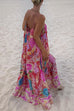 Heididress V Neck Spaghetti Strap Backless Floral Print Maxi Vacation Dress