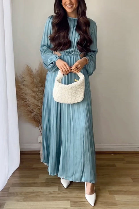 Heididress Long Sleeves Cut Out Waist Pleated Maxi Dress