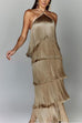 Heididress Chicest Halter Ruffle Layered Fringe Maxi Party Dress