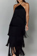 Heididress Chicest Halter Ruffle Layered Fringe Maxi Party Dress