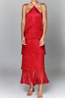 Heididress Chicest Halter Ruffle Layered Fringe Maxi Party Dress