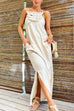 Heididress 3D Flower Side Slit Cotton Linen Maxi Cami Dress