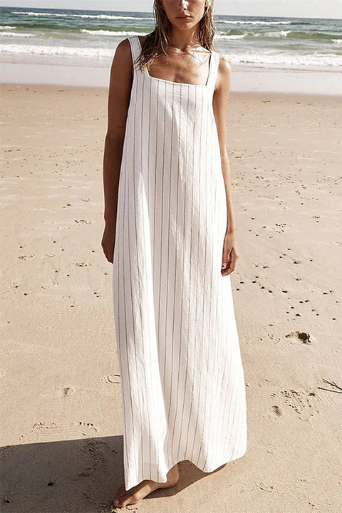 Heididress Square Collar Striped Maxi Cami Beach Dress