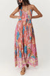 Heididress V Neck Spaghetti Strap Backless Floral Print Maxi Vacation Dress