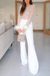 Heididress Feather-Paneled Long Sleeves Bell Bottoms Sequin Jumpsuit