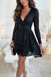 Heididress Wrap V Neck Waisted Sequin Mini Party Dress