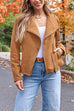 Heididress Zip Up Pocketed Faux Suede Moto Jacket(in 7 Colors)