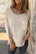 Heididress 3/4 Sleeves Pocketed Cotton Linen Casual T-shirt