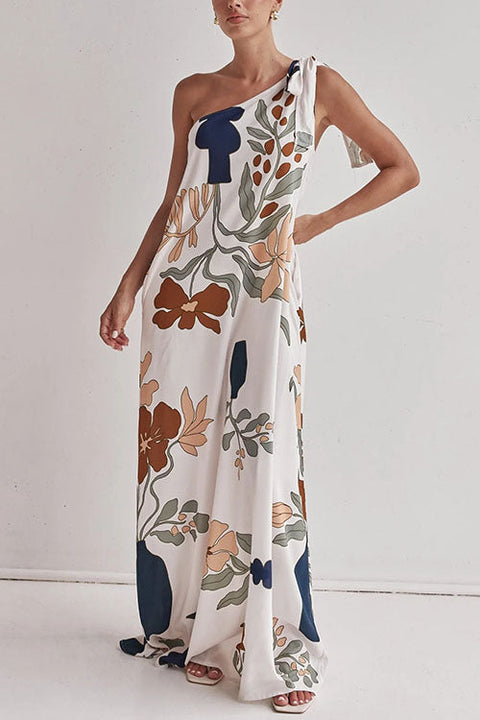 Heididress Tie Knot One Shoulder Floral Print Maxi Dress