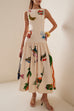 Heididress Sleeveless Tropic Print Open Back Ruffle Maxi Dress