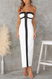 Strapless Back Slit Color Block Bodycon Maxi Dress