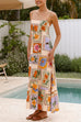 Adjustable Spaghetti Strap Printed Swing Maxi Holiday Dress