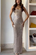 Heididress Strapless Back Slit Rhinestone Bodycon Maxi Party Dress