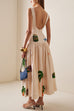 Heididress Sleeveless Tropic Print Open Back Ruffle Maxi Dress